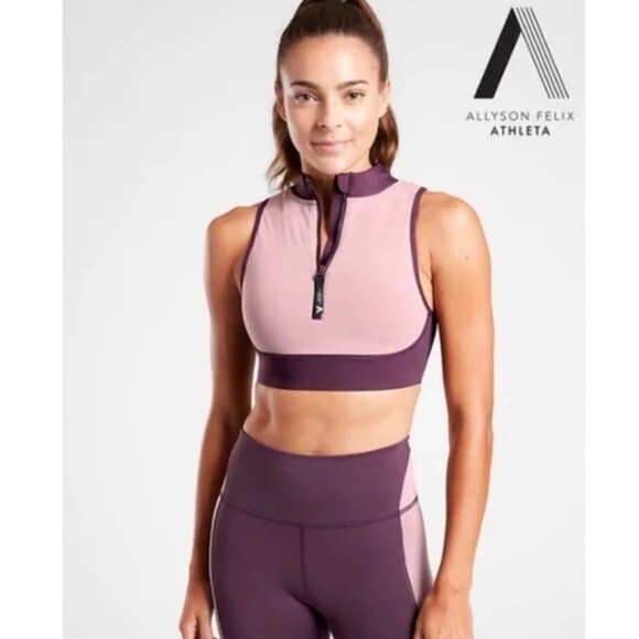 Athleta x Allyson Felix Legend Zip up Sports Bra size Medium purple pink - Picture 3 of 8